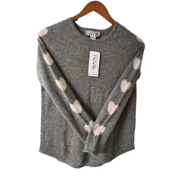 Future Paradise Cashmere Hearts Sweater Gray Pink Long Sleeve Size XS NWT - Picture 3 of 10